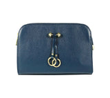 RB1011D | Women's Genuine Leather Crossbody Bag Made in Italy. Removable shoulder strap. Polished Gold metal snap hook attachments. Color: Blue. Dimensions: 25 x 17 x 10 cm.-1