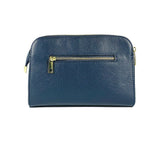 RB1011D | Women's Genuine Leather Crossbody Bag Made in Italy. Removable shoulder strap. Polished Gold metal snap hook attachments. Color: Blue. Dimensions: 25 x 17 x 10 cm.-3