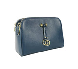 RB1011D | Women's Genuine Leather Crossbody Bag Made in Italy. Removable shoulder strap. Polished Gold metal snap hook attachments. Color: Blue. Dimensions: 25 x 17 x 10 cm.-4