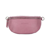 RB1015AZ | Fanny pack with removable shoulder strap in Genuine Leather Made in Italy. Polished Nickel metal snap hook attachments - Antique Pink color - Dimensions: 24 x 14 x 7-1