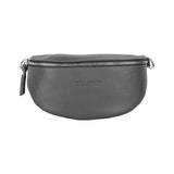 RB1015F | Fanny pack with removable shoulder strap in Genuine Leather Made in Italy. Polished Nickel metal snap hook attachments - Grey color - Dimensions: 24 x 14 x 7-1