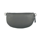 RB1015F | Fanny pack with removable shoulder strap in Genuine Leather Made in Italy. Polished Nickel metal snap hook attachments - Grey color - Dimensions: 24 x 14 x 7-2