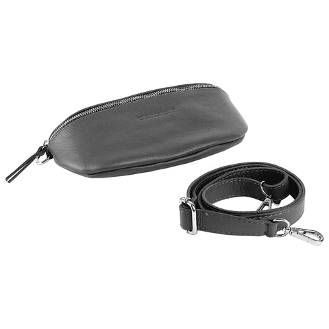 RB1015F | Fanny pack with removable shoulder strap in Genuine Leather Made in Italy. Polished Nickel metal snap hook attachments - Grey color - Dimensions: 24 x 14 x 7-0