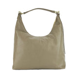 RB1017AQ | Women's Soft Shoulder Bag in Genuine Leather Made in Italy with a single handle and removable shoulder strap. Attachments with shiny gold metal snap hooks - Taupe color - Dimensions: 36 x 40 x 13 cm-2