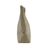 RB1017AQ | Women's Soft Shoulder Bag in Genuine Leather Made in Italy with a single handle and removable shoulder strap. Attachments with shiny gold metal snap hooks - Taupe color - Dimensions: 36 x 40 x 13 cm-3