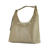 RB1017AQ | Women's Soft Shoulder Bag in Genuine Leather Made in Italy with a single handle and removable shoulder strap. Attachments with shiny gold metal snap hooks - Taupe color - Dimensions: 36 x 40 x 13 cm-4