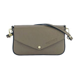 RB1023AQ | Small Shoulder Bag with Removable Chain Strap in Genuine Leather Made in Italy. Flap Closure. Polished Gold Metal Accessories - Taupe Color - Dimensions: 22 x 12 x 3 cm-1
