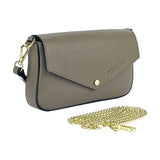 RB1023AQ | Small Shoulder Bag with Removable Chain Strap in Genuine Leather Made in Italy. Flap Closure. Polished Gold Metal Accessories - Taupe Color - Dimensions: 22 x 12 x 3 cm-2