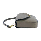 RB1023AQ | Small Shoulder Bag with Removable Chain Strap in Genuine Leather Made in Italy. Flap Closure. Polished Gold Metal Accessories - Taupe Color - Dimensions: 22 x 12 x 3 cm-3