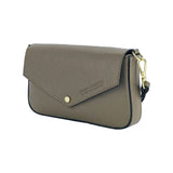 RB1023AQ | Small Shoulder Bag with Removable Chain Strap in Genuine Leather Made in Italy. Flap Closure. Polished Gold Metal Accessories - Taupe Color - Dimensions: 22 x 12 x 3 cm-0