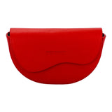 RB1027V | Women's Rounded Crossbody Bag in Genuine Leather Made in Italy. Removable and adjustable leather shoulder strap. Polished Nickel Accessories - Red Color - Dimensions: 25 x 15 x 9 cm-1