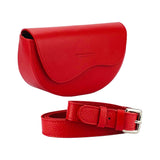 RB1027V | Women's Rounded Crossbody Bag in Genuine Leather Made in Italy. Removable and adjustable leather shoulder strap. Polished Nickel Accessories - Red Color - Dimensions: 25 x 15 x 9 cm-0