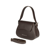 RB1030B | EMMA Women's Shoulder Bag with Flap in Genuine Leather Made in Italy. Polished Silver Metal Accessories - Dark Brown Color - Dimensions: 24 x 18 x 9 + 14.5 cm (Handle Drop)-1