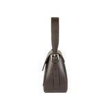 RB1030B | EMMA Women's Shoulder Bag with Flap in Genuine Leather Made in Italy. Polished Silver Metal Accessories - Dark Brown Color - Dimensions: 24 x 18 x 9 + 14.5 cm (Handle Drop)-3