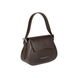 RB1030B | EMMA Women's Shoulder Bag with Flap in Genuine Leather Made in Italy. Polished Silver Metal Accessories - Dark Brown Color - Dimensions: 24 x 18 x 9 + 14.5 cm (Handle Drop)-4