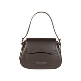 RB1030B | EMMA Women's Shoulder Bag with Flap in Genuine Leather Made in Italy. Polished Silver Metal Accessories - Dark Brown Color - Dimensions: 24 x 18 x 9 + 14.5 cm (Handle Drop)-0