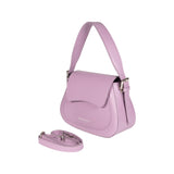 RB1030CI | EMMA Women's Shoulder Bag with Flap in Genuine Leather Made in Italy. Polished Silver Metal Accessories - Lilac Color - Dimensions: 24 x 18 x 9 + 14.5 cm (Handle Drop)-1