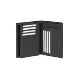 RB12009A | Men's fold-over wallet in genuine full-grain leather with a light grain. Black. RFID protection. Closed dimensions: 9.5 x 13 x 2 cm. Packaging: Gift box with bottom/lid-2