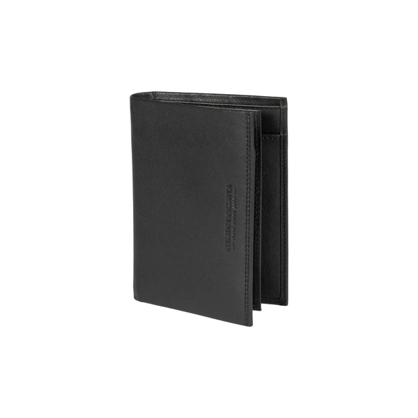 RB12009A | Men's fold-over wallet in genuine full-grain leather with a light grain. Black. RFID protection. Closed dimensions: 9.5 x 13 x 2 cm. Packaging: Gift box with bottom/lid-0