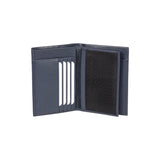 RB12009D | Men's flap pocket wallet in genuine full-grain leather, with light grain. Blue color. RFID protection. Size when closed: 9.5 x 13 x 2 cm. Packaging: gift box bottom/cover-1