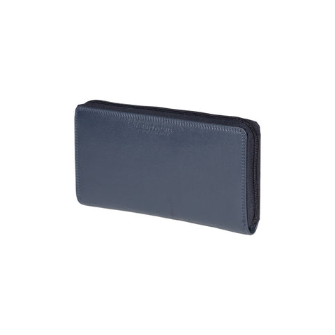 RB12080D | Women's wallet in genuine full-grain leather, with light grain. Blue color. RFID protection. Size: 20 x 10 x 2.5 cm. Packaging: gift box bottom/cover-0
