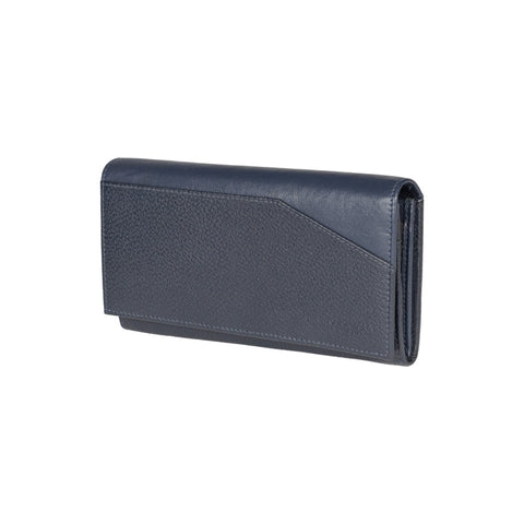 RB12129D | Women's wallet in genuine full grain leather, dollar/light grain. Blue color. RFID protection. Size when closed: 18.5 x 10 x 3 cm. Packaging: gift box bottom/cover-0