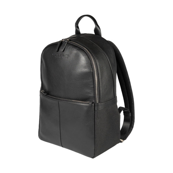 RB2001A | Nylon/Genuine Leather Netbook/Tablet Backpack with a light grain. Zipper closure and adjustable shoulder straps. Color: Black. Dimensions: 27 x 38 x 14 cm. Packaging: Non-woven fabric bag.-0