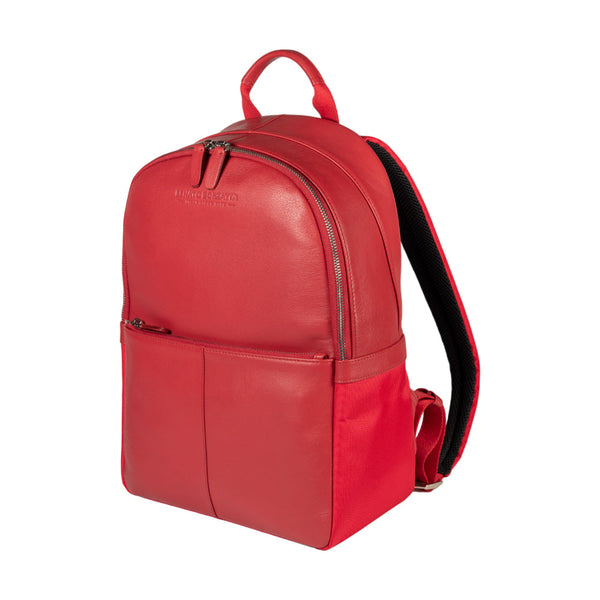 RB2001V | Nylon/Genuine Leather Netbook/Tablet Backpack with a light grain. Zipper closure and adjustable shoulder straps. Color: Red. Dimensions: 27 x 38 x 14 cm. Packaging: Non-woven fabric bag.-0