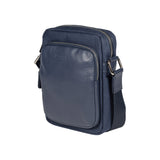 RB2002D | Nylon/Genuine Leather Shoulder Bag with a light grain. Zip closure and adjustable shoulder strap. Color: Blue. Dimensions: 15.5 x 21 x 7 cm. Packaging: Non-woven fabric bag.-0