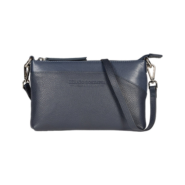 RB2003D | Genuine full-grain leather shoulder/wrist bag, dollar/light grain. Removable shoulder strap and handle. Blue color. Dimensions: 22 x 14 x 2.5 cm. Packaging: Non-Woven Fabric Bag-0