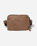 STITCH & HIDE WASHED LEATHER FITZROY CROSSBODY/SHOULDER BAG TAUPE - FREE WALLET POUCH