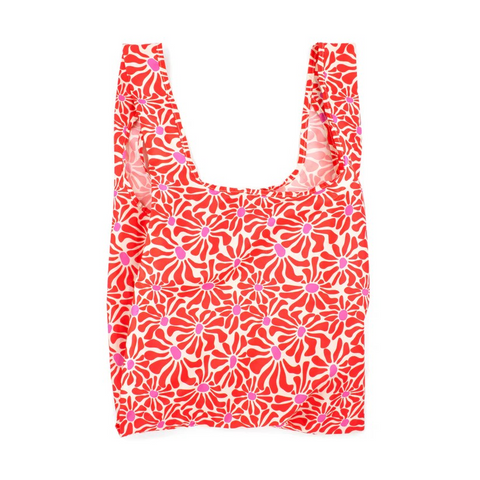 KIND Reusable Shopping Tote Bag Medium Abstract Flowers Red