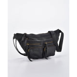COBB & CO Bradshaw Zipped Leather Waist/Crossbody Bag Black