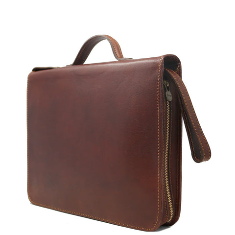 Floto Leather Venezia Laptop Case Briefcase Saddle Brown