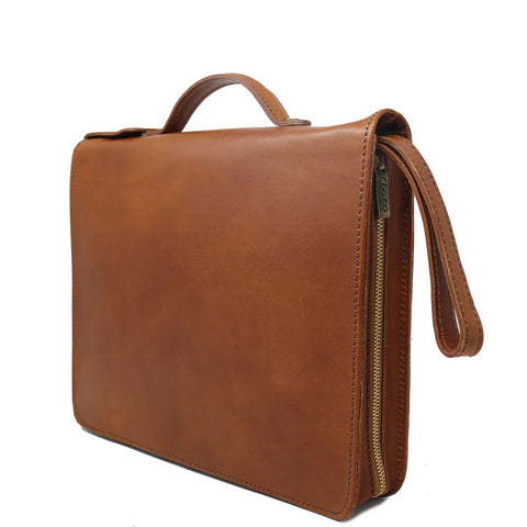 Floto Leather Venezia Laptop Case Briefcase Tobacco Brown