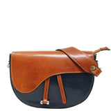 Floto Leather Cavalla Shoulder Crossbody Saddle Bag Blue Brown