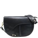 Floto Leather Cavalla Shoulder Crossbody Saddle Bag Black