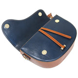 Floto Leather Cavalla Shoulder Crossbody Saddle Bag Blue Brown
