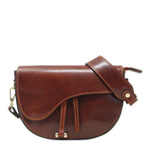 Floto Leather Cavalla Shoulder Crossbody Saddle Bag Vecchio Brown