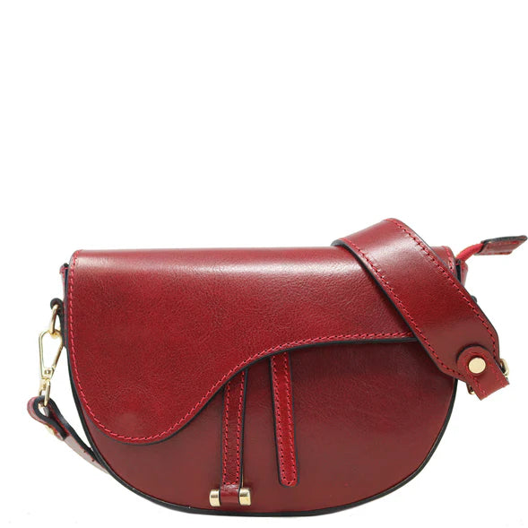 Floto Leather Cavalla Shoulder Crossbody Saddle Bag Tuscan Red