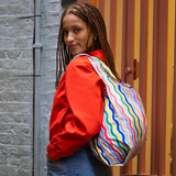 KIND Reusable Shopping Tote Bag Medium Rainbow Waves