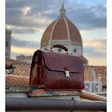 Floto Leather Duomo Briefcase Olive Honey Brown