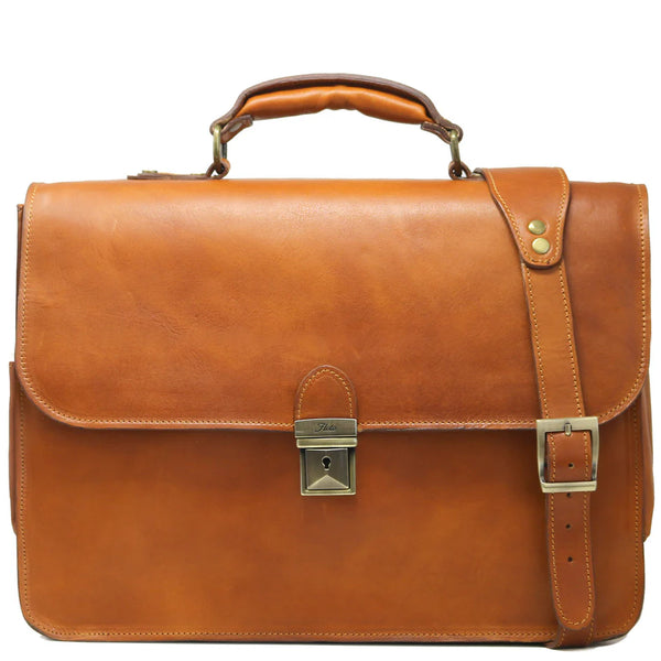 Floto Leather Duomo Briefcase Olive Honey Brown