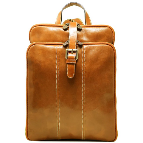 Floto Leather Venezia Knapsack Backpack Olive (Honey) Brown