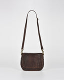 COBB & CO Kenmore Leather Flap Crossbody Bag Chocolate Brown