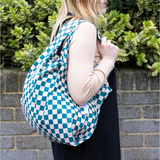 KIND Reusable Shopping Tote Bag Medium Checkerboard Teal