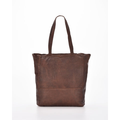 COBB & CO Noranda Washed Leather Large Tote Chocolate Brown