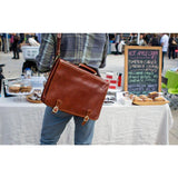 Floto Leather Piazza Messenger Briefcase Tobacco Brown