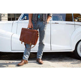 Floto Leather Piazza Messenger Briefcase Tobacco Brown