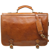 Floto Leather Piazza Messenger Briefcase Tobacco Brown